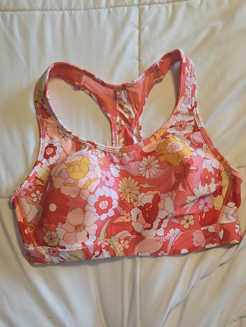 Floral Print Racerback Sport Bra/Top - Coral Multi